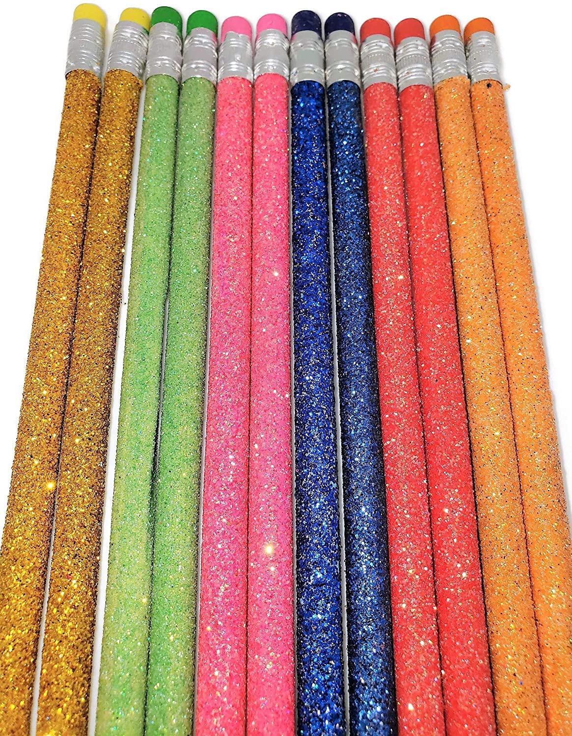 Zugar Land Sparkle Glitter Fun #2 Lead 7.5' Pencils (12 Pack) 6 Glitter Colors: Yellow, Red, Pink, Green, Blue And Orange! (12)